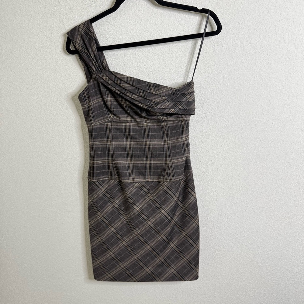 Black Halo One Shoulder Plaid Mini Jackie Dress Size 2 Multi Color PTP: 15” - Picture 2 of 16